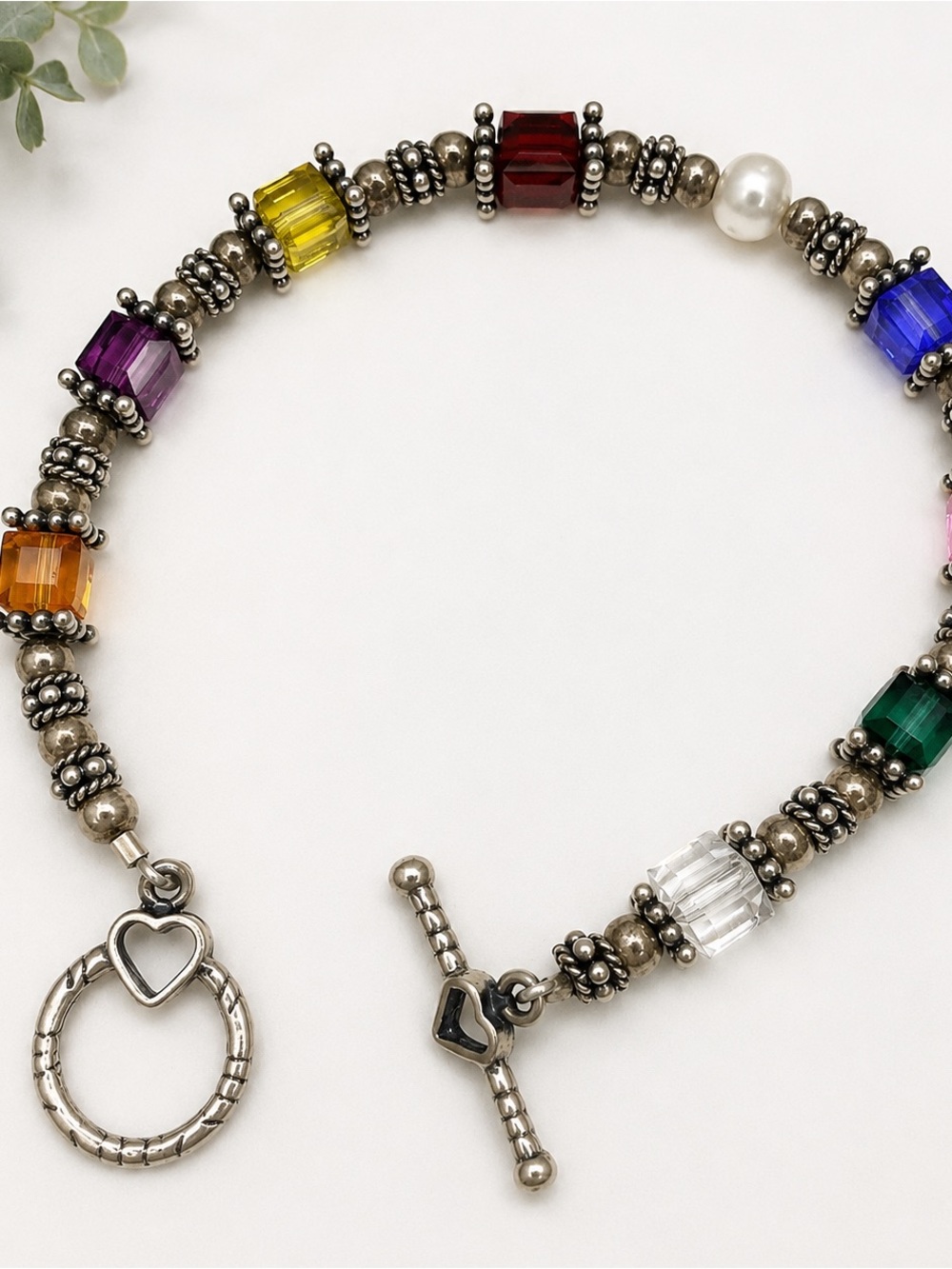 Multicolor Beaded Toggle Bracelet with Heart Charm